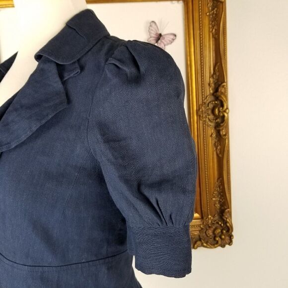 Rebecca Taylor navy blue linen ruffled jacket - Picture 3 of 5